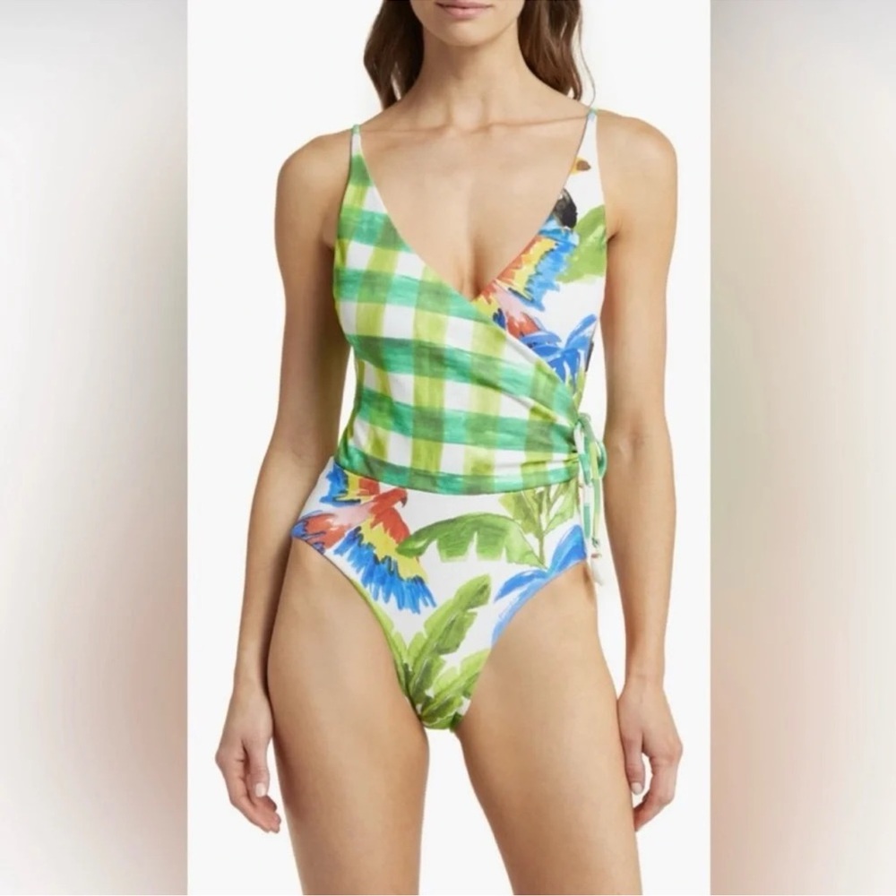 NWT FARM RIO Tropical Fresh Faux Wrap One-Piece Swimsuit size Large